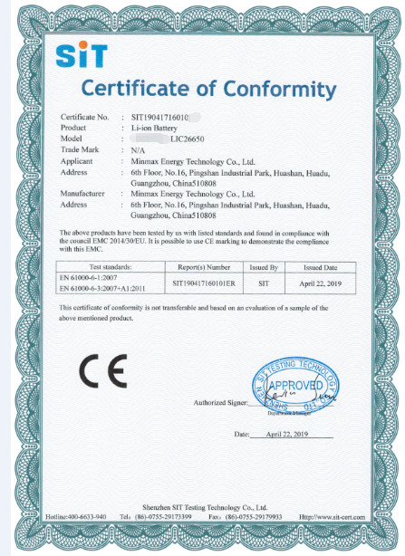 Chine Minmax Energy Technology Co. Ltd Certifications